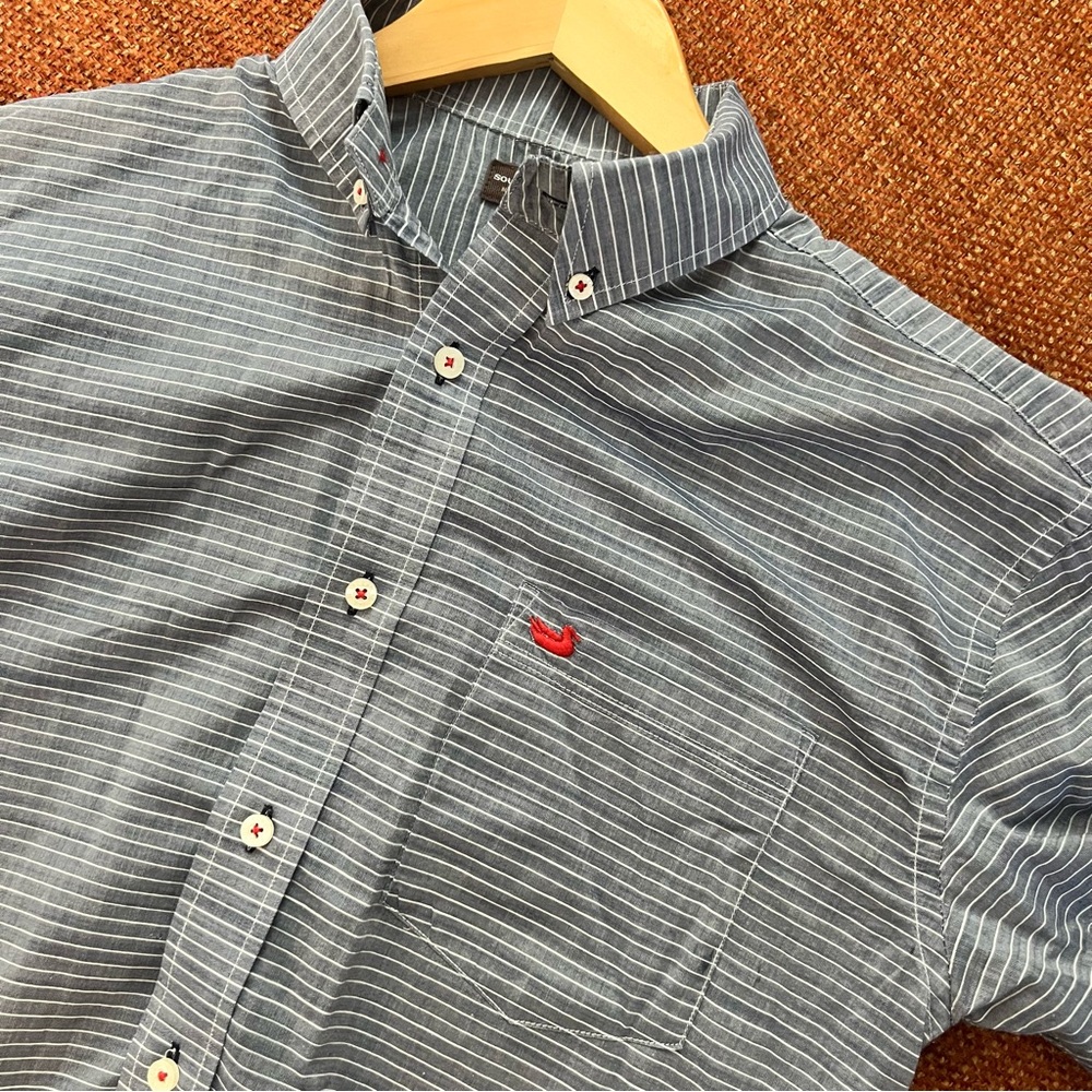 Southern Marsh Men’s Classic Chambray Blue Striped Short Sleeve Shirt Size M